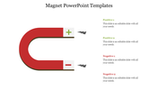 Red U shaped magnet showing positive and negative charges, with arrows indicating magnetic forces and four captions.