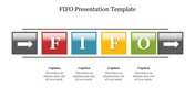 Four colorful boxes displaying the letters F, I, F, O in sequence, bordered by directional arrows on a horizontal line.