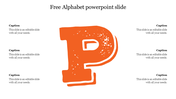 Large, textured orange alphabet p centered on a white background with caption areas around.