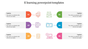 Slide featuring six colorful sections with icons related to online learning and caption areas.