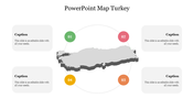 Gray 3D map of Turkey centered with four numbered circular icons around it in green, red, orange, and yellow.