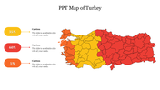 Slide featuring a color coded map of turkey, highlighting different regions with percentages and captions.