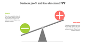 Balance scale with a green minus sign representing loss and a red plus sign representing profit on opposite ends.