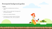 Illustrated PowerPoint slide background with a woman gardening, featuring vibrant plants and clear skies with captions.