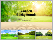 Slide deck with vibrant garden backgrounds featuring greenery, sunlight, and wooden floors, with nature quotes.