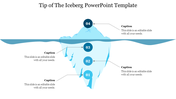 Iceberg diagram slide with four labeled points, illustrating the concept of hidden depth beneath the surface for captions.