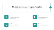 Medical case study slide with four colored icons and captions.