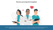 Slide with three doctor illustrations, heart and plus icons, and a caption area at the bottom for text.