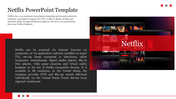 Netflix template with a red banner with text about its services and an image of various devices displaying content.
