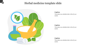 Illustration of herbal medicine items, including a mortar and pestle, green leaves, and lab equipment.