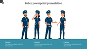 Illustration of four police officers in uniform, with text sections below on a blue backdrop.