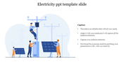 Slide featuring illustrations of workers installing electrical equipment and solar panels with a text caption.