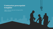 Contractor PPT slide featuring the silhouette of construction workers against a blue background with placeholder text.