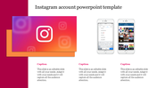 Instagram account template with an Instagram logo and two iPhone mockups illustrating search and feed features.