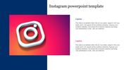 Instagram-themed slide with a 3D Instagram logo on a gradient background and two text boxes on the right.