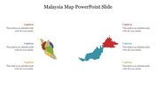 Malaysia map divided into colored regions with placeholder caption areas around each map.