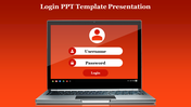 Login screen template displayed on a laptop, with user icon, username and password fields, and login button.