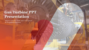 Industrial gas turbine with semi-transparent red and orange geometric overlays, with text placed on the left.