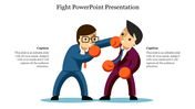 Cartoon style image of two businessmen boxing one delivering a punch to the other's face with placeholder text.