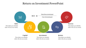 ROI slide showing a colorful process flow from sales to success with the formula and icons with placeholder text.