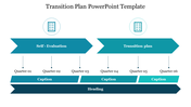 Transition plan template with two horizontal blue arrow placed side by side. It is divided into six quarters, with labels.