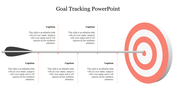 Goal tracking slide featuring a dartboard and arrow design for visual goal representation with five caption sections.