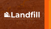 Pack of slides with images of landfills, covering topics of waste segregation, impacts, and sustainability in orange accents.