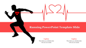 Silhouette of a runner with a red heart pulse line, on a white and red backdrop with two caption areas at the bottom.