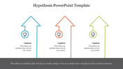 Hypothesis slide with three colored arrows pointing upwards, each featuring a lightbulb icon with placeholder text.