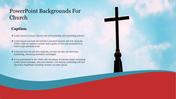 Background for church with a cross against a cloudy sky and a red and blue wavy design at the bottom, featuring text content.