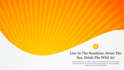 Orange background with sun rays and a white wave with a quote and placeholder text on the bottom.