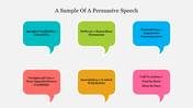 Speech bubbles in varying colors display concepts of persuasive speech in multi colour.