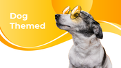 A slide deck featuring images of dogs in a yellow theme, highlighting various breeds and cute poses.