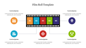 Film roll slide design featuring colorful frames with placeholders and color coded icons.