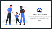 Illustration of a family celebrating global family day on May 8 having a text describing the day.