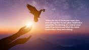 A pack of pentecost themed background slides with a dove and olive branch flying over hands and a scripture from the bible.