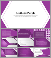 Collage of aesthetic purple slide deck featuring abstract geometric designs and gradient backgrounds.