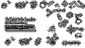 A slide with white doodles of chemical structures and science icons on a black background and title text and caption area.