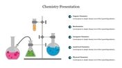 Slide showcasing various chemistry fields with illustrated lab equipment with placeholder text.