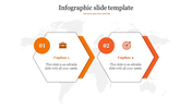 Two orange hexagon shaped infographics labeled 01 and 02, featuring business and target icons with text captions.