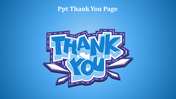 Thank you slide with bold, stylized text on a blue background.