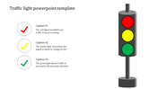 Slide with a traffic light graphic and three captions explaining the functions of red, amber, and green lights.