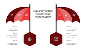 Data protection slide with two umbrella designs illustrating six steps for information security.