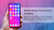 A hand held smartphone with colorful app icons, set against a pink and purple gradient background, with text on the right.