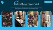 Four framed images of clothing displays in a gallery themed slide with a blue background and a download button.