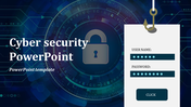 Cyber security template featuring a lock symbol with a digital background and a login interface.