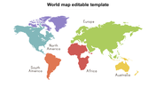 World map slide with continents labeled and shown in different colors.