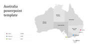 Grayscale map of Australia with states labeled, highlighting key cities with colored dots, and a data table.