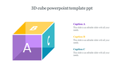 3D cube with purple, yellow and teal sides labeled A, B, and C, and three captions on the right.