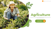 A pack of agriculture slides with images of a woman harvesting crops, highlighting the importance of cultivating plants.